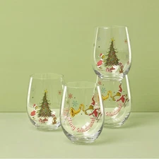 Lenox Holiday  Glassware MERRY GRINCHMAS Tumblers - Set of Four N/O