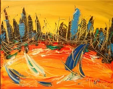 NYC PLANET  ABSTRACT ARTWORK DECO canvas painting  Original Oil Painting 5GG