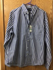 NAUTICA Shirt NEW Men L 100 cotton button 46  chest BLUE STRIPED w/ pocket NWT