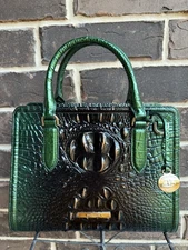 NWT $395 BRAHMIN Cami Satchel Evergreen Ombre Melbourne leather green