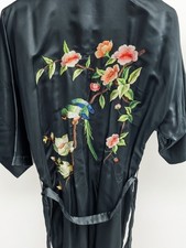 Vintage Peacock 100 Silk Black Embroidered Kimono