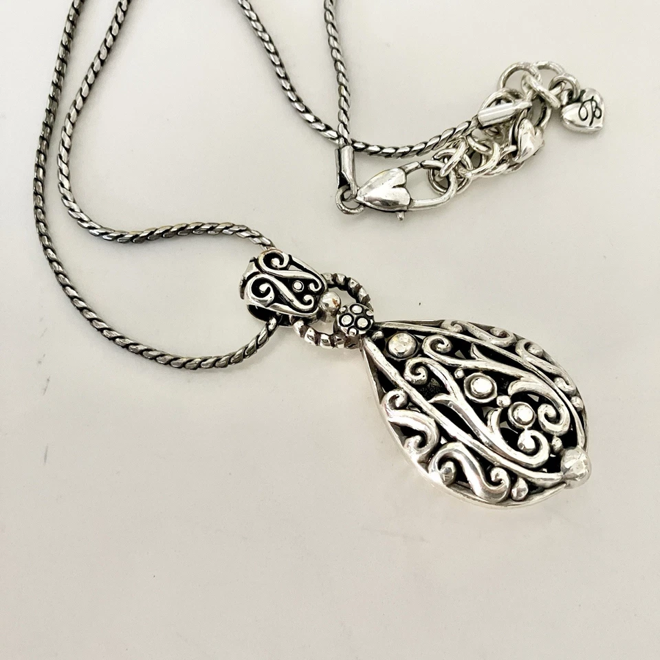 Collar Colgante Brighton Bibi Pergamino Tono Plata Cristal Lágrima Ajustable Foto 3 de 4