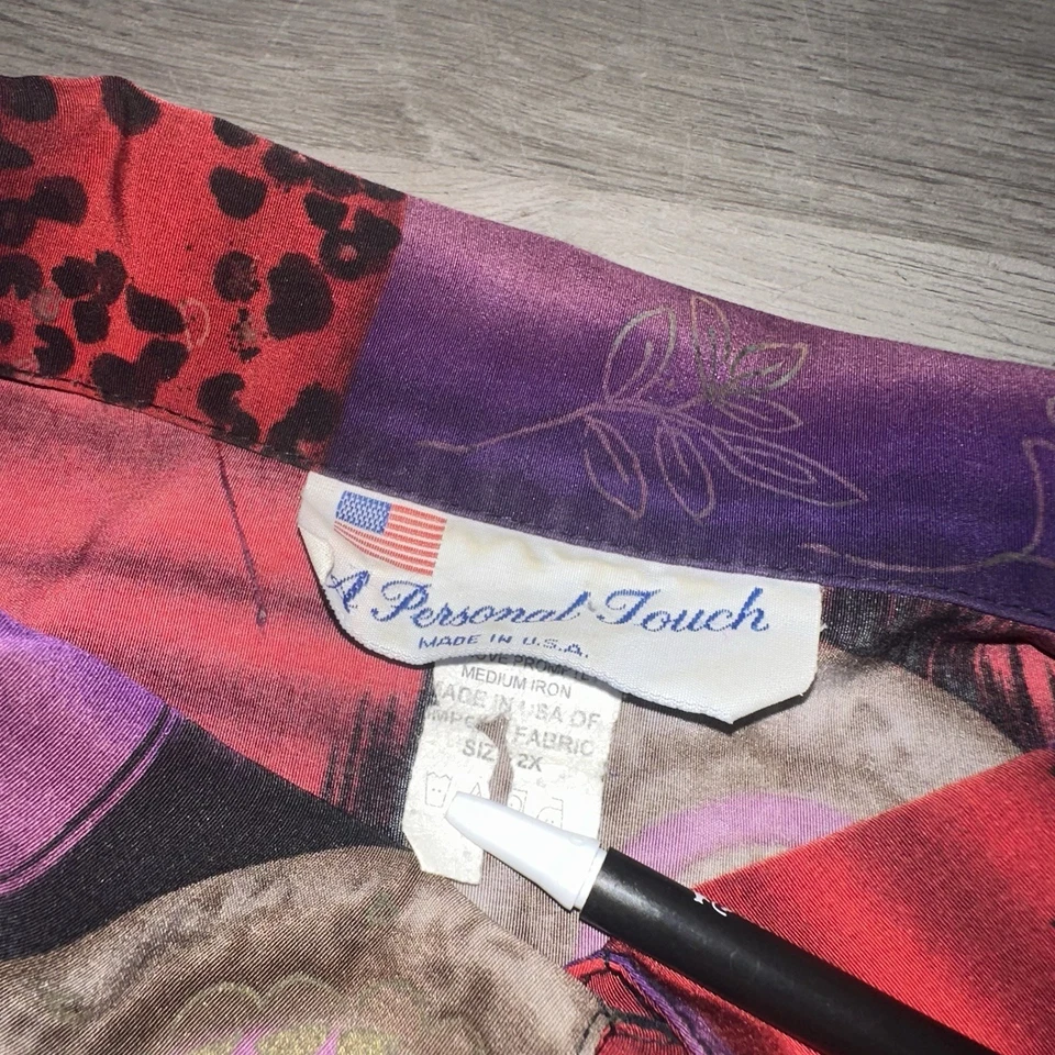 Camisa A Personal Vintage Años 80 Botón Toque Para Mujer Talla 2X Gráfico Multicolor Foto 2 de 4