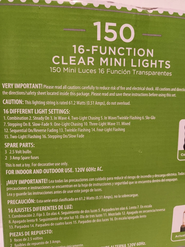 Holiday Time 16 Function Clear 150 Ct Christmas String Lights w/ Green Wire - Image 2 of 2