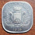 FRANCE WWI 1918 Aluminum Square Token NEUILLY Merchant League 20 Centime BU UNC — photo 1