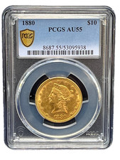 US Gold-1880-$10 Full Eagle Liberty Head PCGS AU 55 Great Luster!