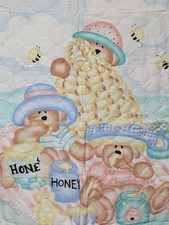Vintage Daisy Kingdom Baby Quilt Bears  Honey Pots Pink Trim Crib Blanket