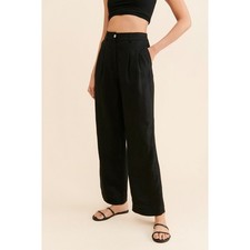 NWT Love Tree  M  Pants Trouser Linen Wide Leg Pleated Front 30" Inseam Black