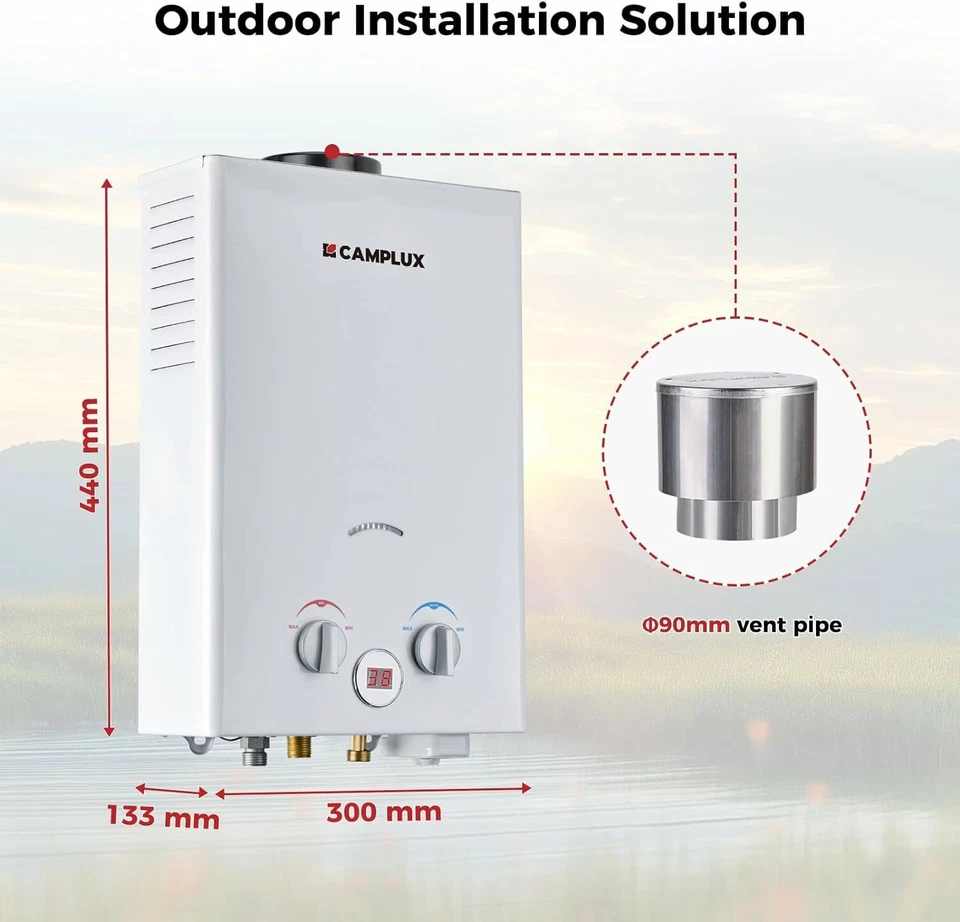 CAMPLUX 6L Portable Propane Hot Water Heater w/ Shower Head Outdoor Camping LPG - Image 4 of 4