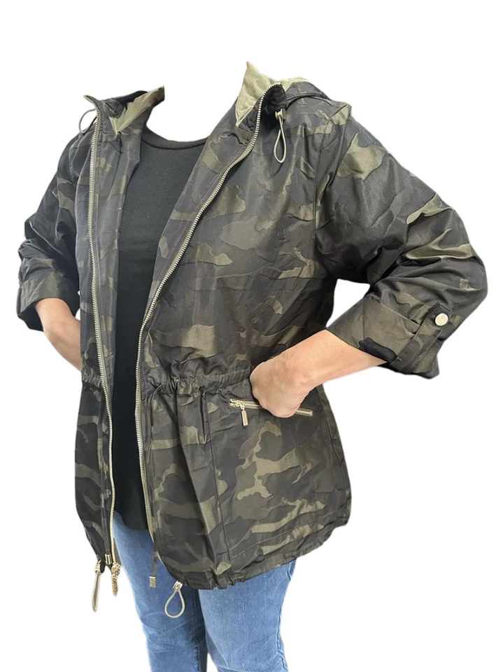 Chicos NWT Zenergy $139 Anorak Olive Camo Embossed Womens S L XL Coat Jacket - Image 3 of 4