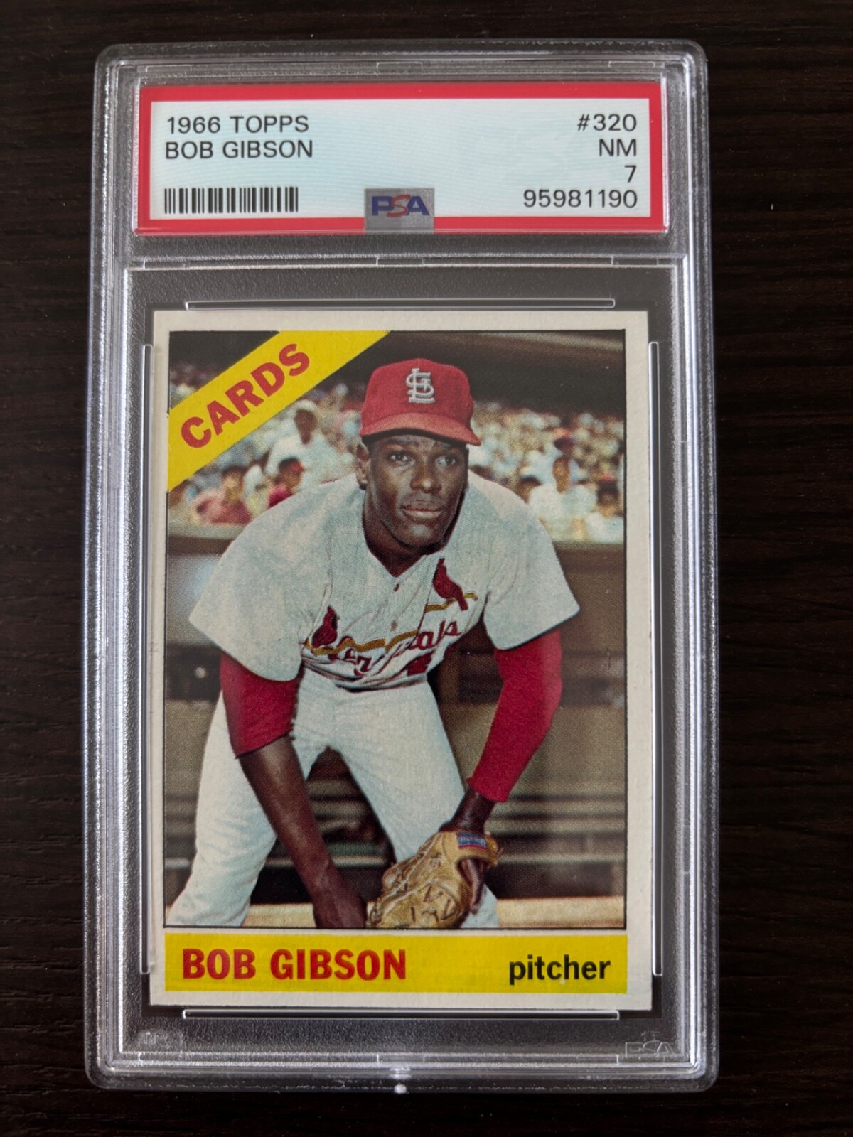 1966 TOPPS BASEBALL #320 BOB GIBSON NICE! PSA 7 NM JUST BACK FROM PSA