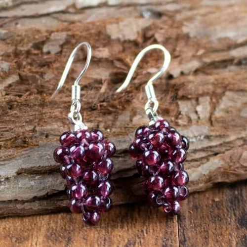 Natural Garnet Stone Grape Dangle Earrings Burgundy Gemstone Drop Earrings - Picture 3 of 4
