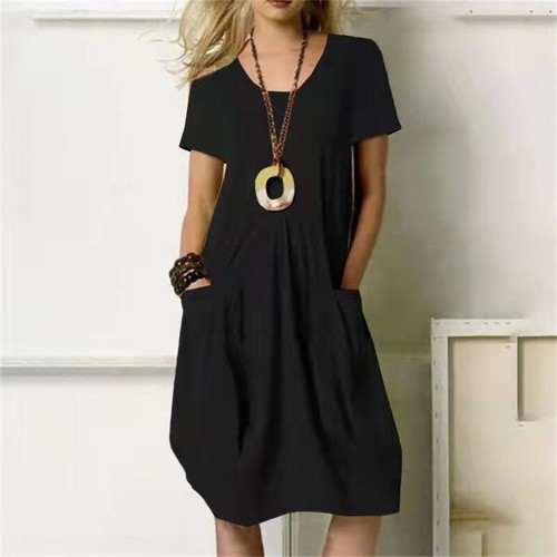 Womens Summer Loose Fit Dress Ladies Summer Short Sleeve Cotton Linen Sundress - Picture 15 of 19