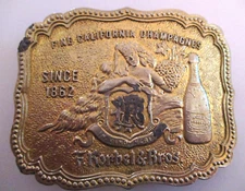 VINTAGE 1974 KORBEL & BROS FINE CALIFORNIA CHAMPAGNES ADVERTISING BELT BUCKLE