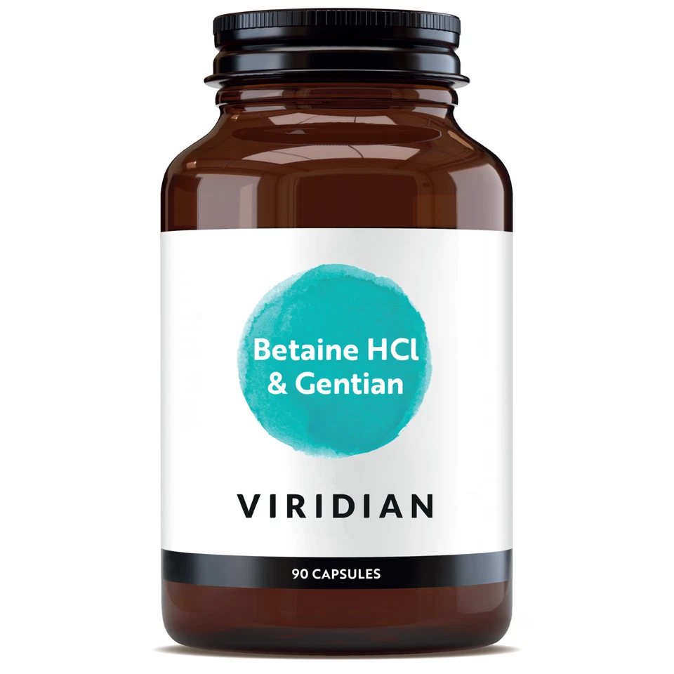 Viridian Betaine HCl 650mg with Gentian 90 Veg Capsules
