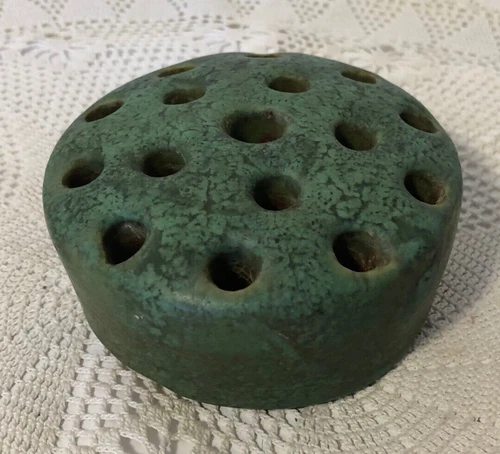 Roseville / Weller Early Carnelian Green Vintage Antique Pottery Flower Frog