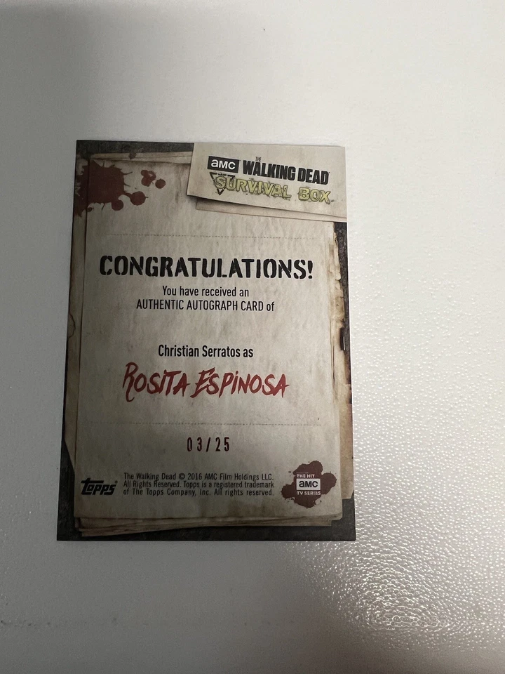 2016 CHRISTIAN SERRATOS Topps The Walking Dead caixa de sobrevivência autografada Rosita 25/03 - Imagem 2 de 2