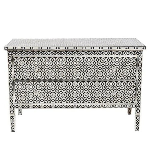 Bone Inlay Chest 2-Drawer Geometric – Black Home Décor Furniture. - Picture 8 of 9