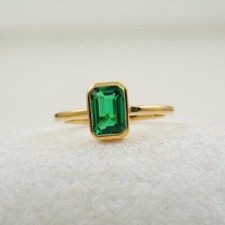 Emerald Cut Emerald Ring Silver Gold Plated Ring Engagement Ring Gift For Her