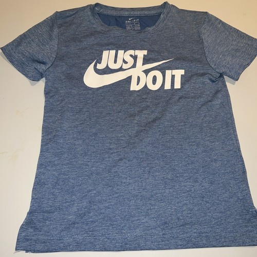Nike Boys Dri-Fit Short Sleeved T-shirt Just Do It Blue Size 7 Swoosh