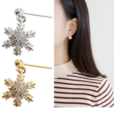 925 Sterling Silver Snowflake Cubic Zirconia Dangle Stud Earrings Gift Box PE36
