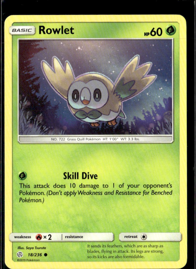 Pokemon Rowlet 18/236 Cosmic Eclipse Non Holo Common  2 Card Lot
