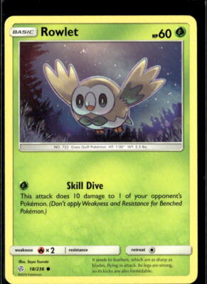 Pokemon Rowlet 18/236 Cosmic Eclipse Non Holo Common  2 Card Lot