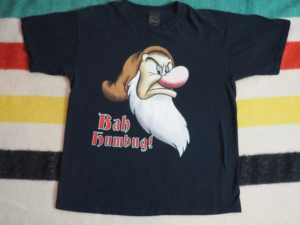 Y2k DISNEY Grumpy Dwarf Snow White Bah Humbug Graphic Black Tee T