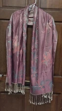 Pashmina Large Fringed Scarf Shawl Purple Floral Print