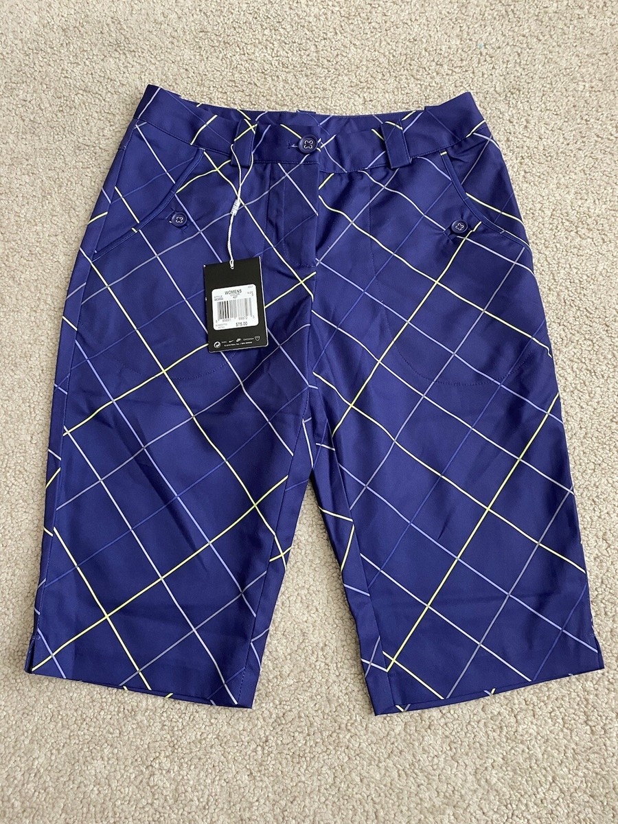 NWT nike golf Women’s Blue Yellow Print Dri Fit Bermuda Shorts