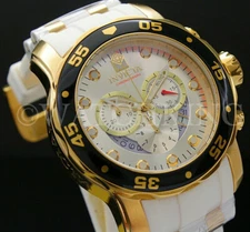 NEW Invicta Men's Pro Diver SCUBA SILVER Dial 18K Gold Plated Chrono Poly Watch