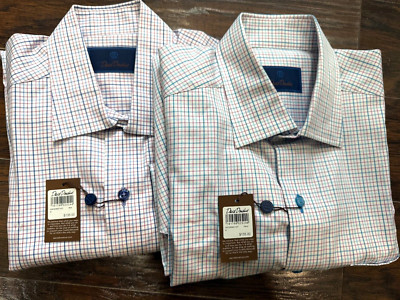 2 FOR 1 NEW $135 David Donahue Dress Shirts. Check pattern, size M, 2 shirts
