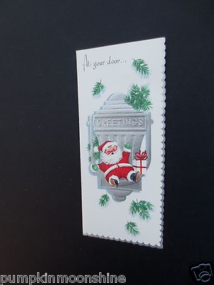 J566- Vintage Unused Xmas Greeting Card Silver Embossed Door
