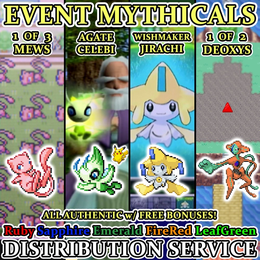 Pokemon Mew Celebi Jirachi Deoxys Authentic Mythicals Event Distribution Service