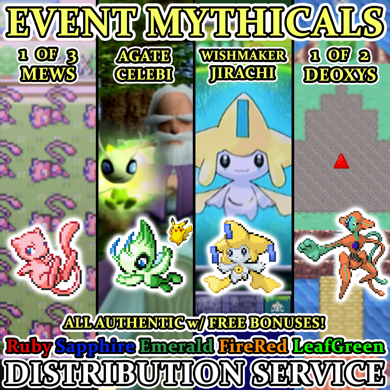 Ash com Pokémons Míticos Lendarios Mew, Celebi, Shaymim, Mesprit