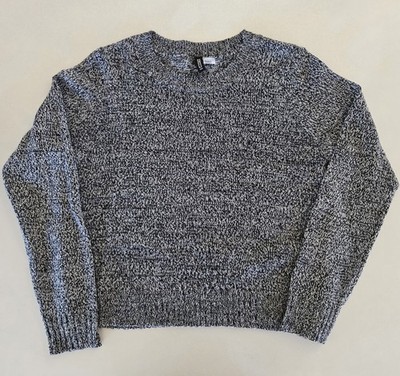 Divided H&M Sweater Womens M Black White Crew Neck Cropped Pullover Long Sleeve