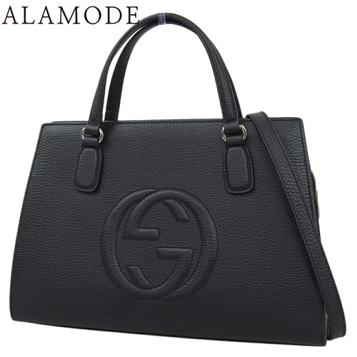 Gucci Soho 2WAY Leather Handbag Black Interlocking G Model 431571