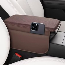 Car Armrest Cover Pad - Nappa Leather Car Center Console Cover with Breathabl...