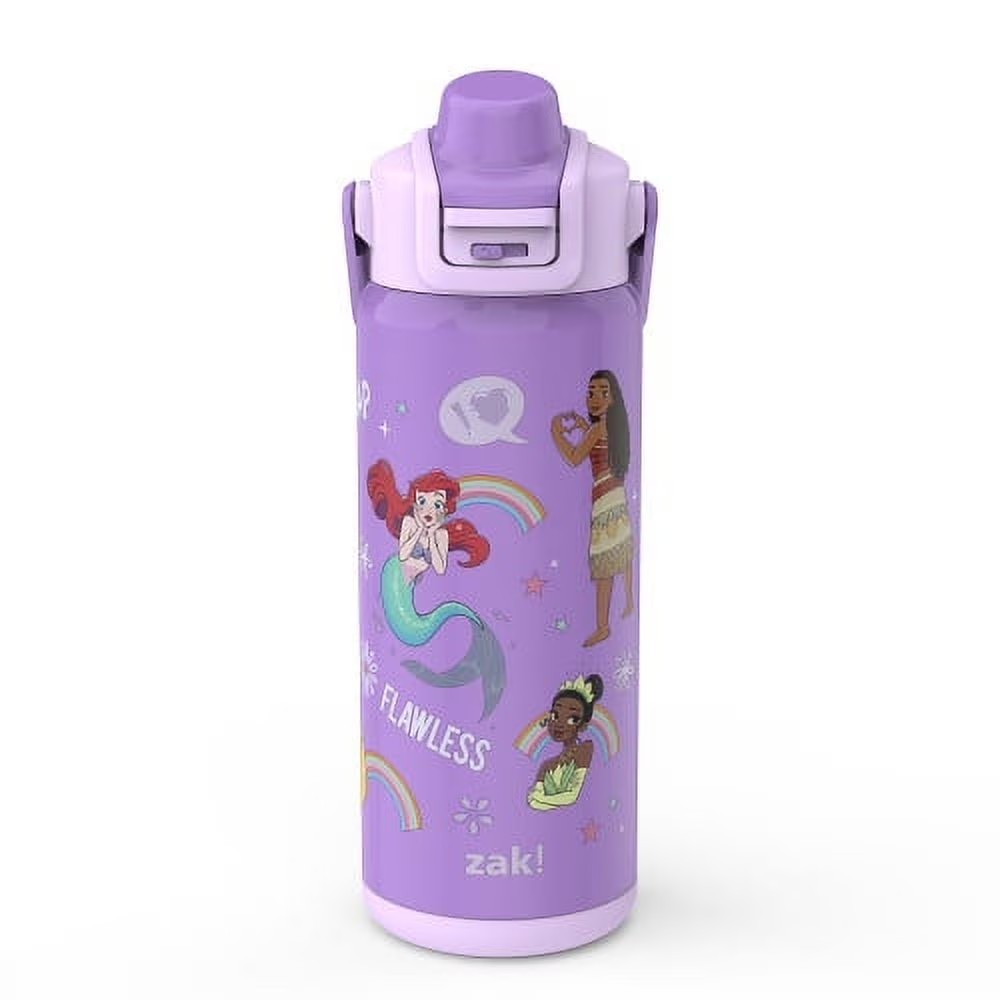 Zak Designs 20oz Princess Kids Straw Water Bottle, Stainless