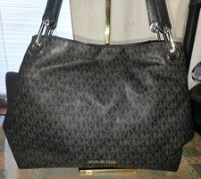 Michael Kors Raven Large Tote in Black Logo Print Shoulder Bag Canvas