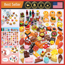 Mini Dollhouse Kitchen Accessories: 80pcs Pretend Food  Drink Resin Toys
