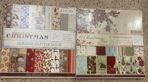 Scrapbook Christmas Winter Glitter Paper Pad Cardstock 12 x 12 76 Pages Lot of 2