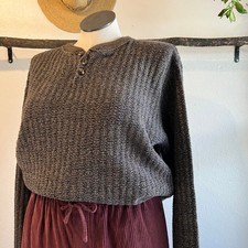 Bill Blass 90s USA Made Cotton Chunky Knit Button Pullover Sweater Size Large