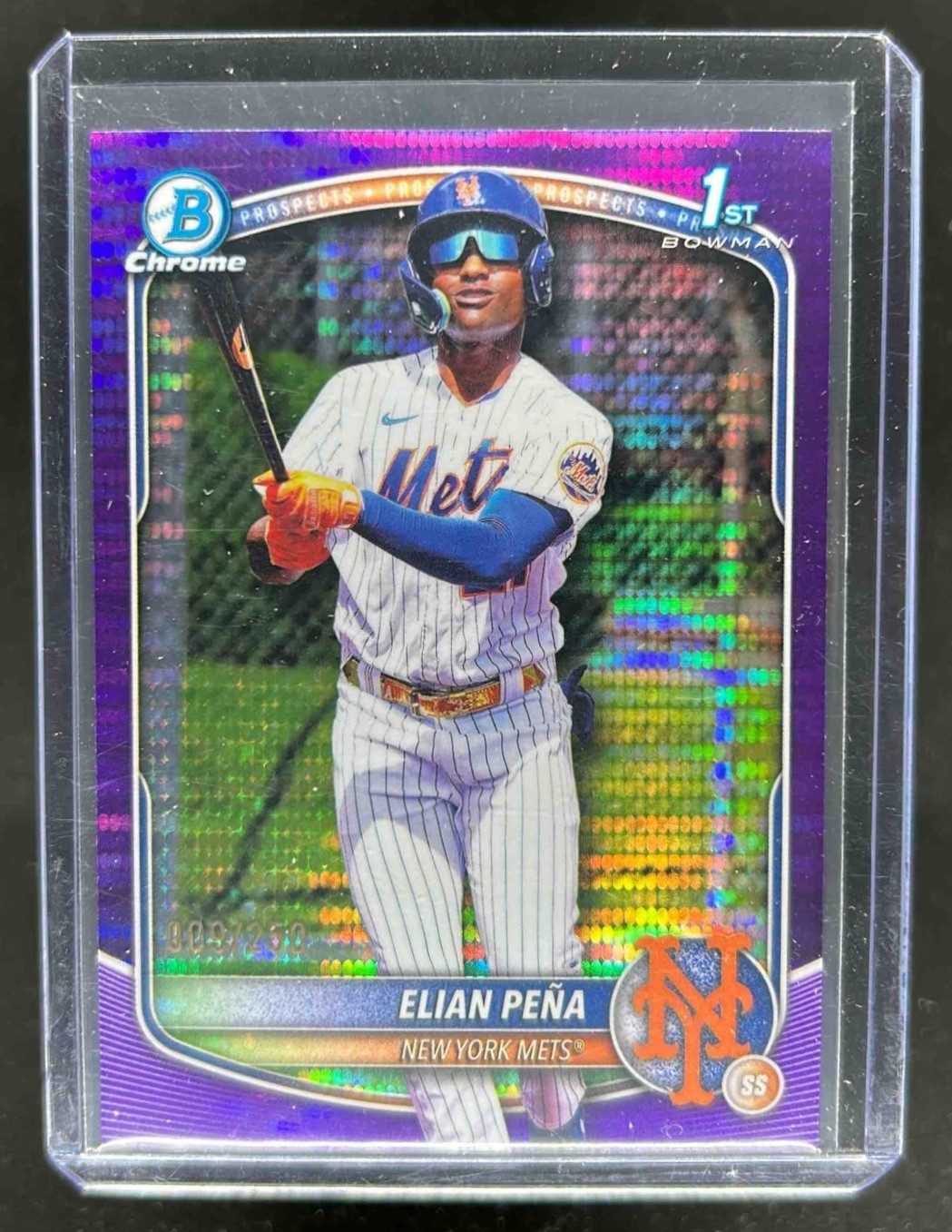 2025 Bowman Chrome Elian Pena Purple Pulsar Refractor 1st Prospect #9/250 Mets