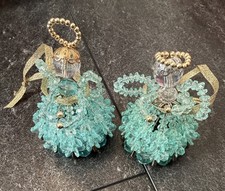 Vintage Aqua blue Beaded Safety Pin Christmas Angels Ornament Handmade