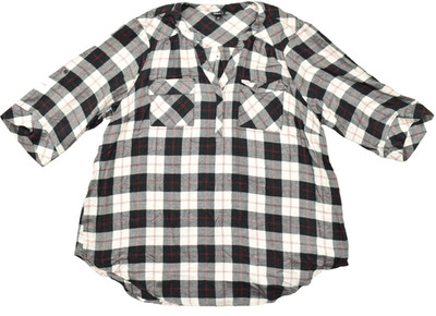 Torrid Harper Shirt Women Plus Size 3 Plaid Black White Red Rayon Roll Tab Sleev
