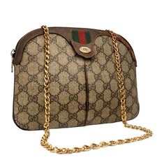 GUCCI Old Sherry Line GG Canvas Shoulder Bag Vintage Authentic Brown Beige Gree