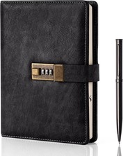 A5 PU Leather Journal Diary with lock 240 Pages, Vintage Lock For Gift Black