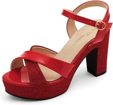 Womens Sparkly Platform Dress Sandals for Women Chunky Block Heel 3.8 Inch...