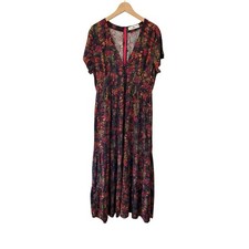 Natural Life Evangeline Watercolor Floral Maxi Dress XL boho tiered